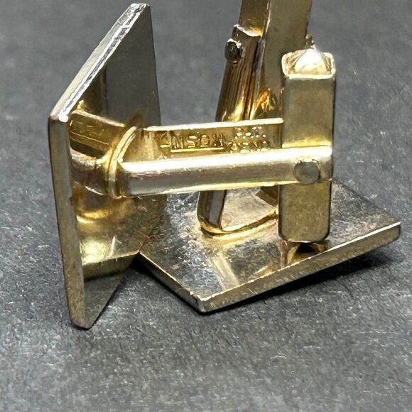 Anson Gold Tone Cubic Zircon Cufflinks Geometric Square Anson Pat Pend - Picture 7 of 9